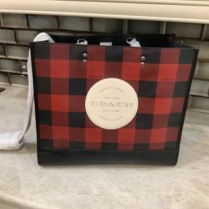 NWT COACH Dempsey Tote 40 w/ Red Buffalo Plaid Print & Coach Patch C1549 $450